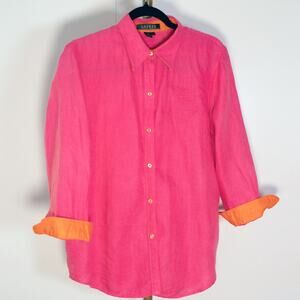 Lauren Ralph Lauren Hot Pink Linen Shirt w/ Embroidered Crest – Size L
